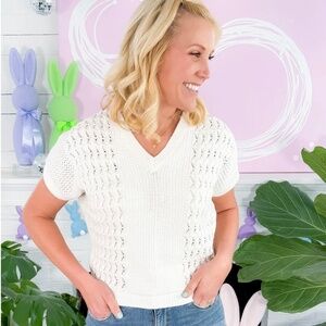 🤍 NWT Kut from the Kloth Tilda White Short Sleeve Sweater | 100% Cotton | Fast